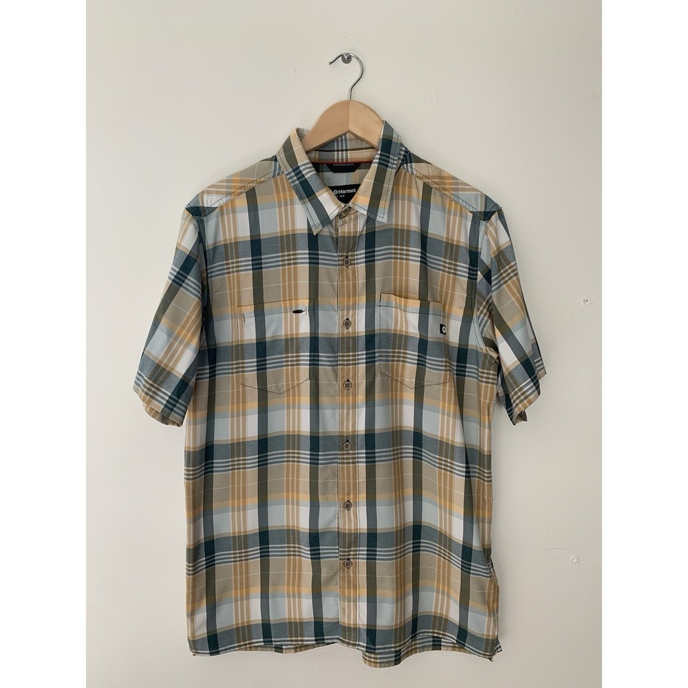 Marmot Innesdale Plaid Short Sleeve Button Down Shirt Men L Moisture Wick Pack
